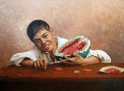 Estevao Silva Boy with a watermelon USA oil painting artist